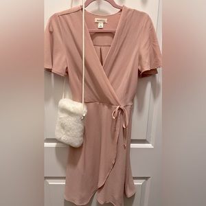 Blush pink stretch wrap design dress M